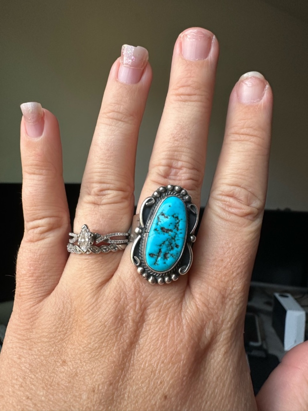 Silver Turquoise Oval Statement Ring - Bright Blue Gemstone